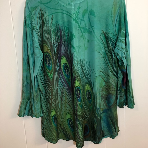 Reina Peacock Pattern Blouse Button Shirt Large - Picture 5 of 5